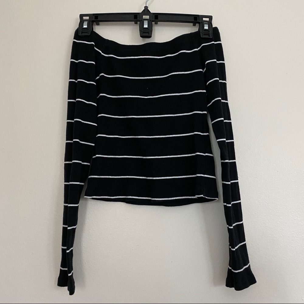 H&M Ribbed off the shoulder striped top